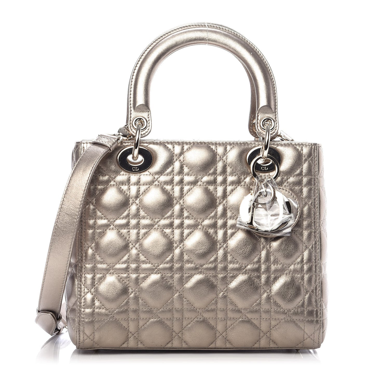 Metallic Calfskin Cannage Medium Lady Dior Gold