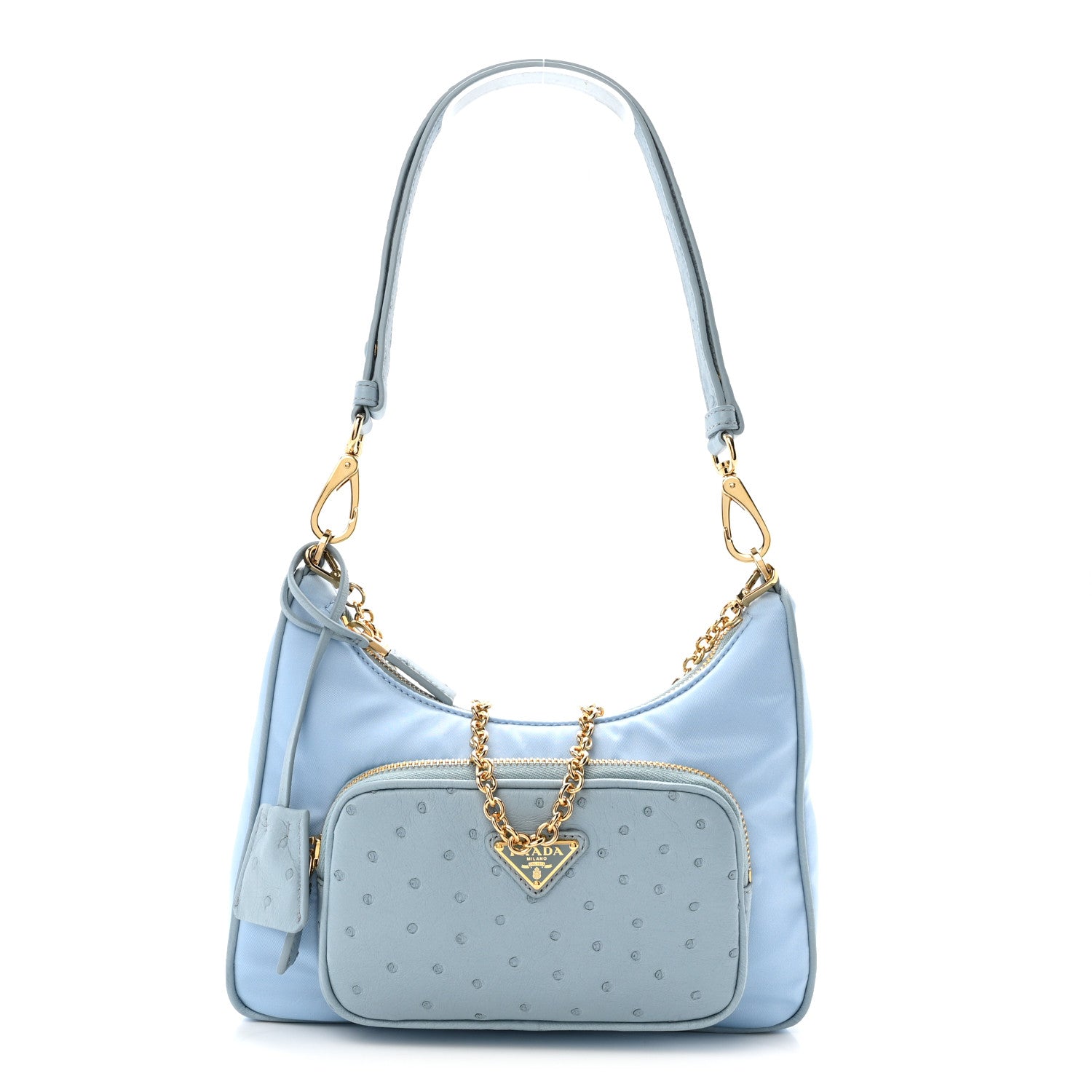 Prada Re-Nylon Ostrich Mini Shoulder Bag Cielo 1 of 11