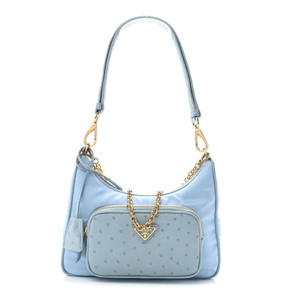 Prada Re-Nylon Ostrich Mini Shoulder Bag Cielo 1 of 11