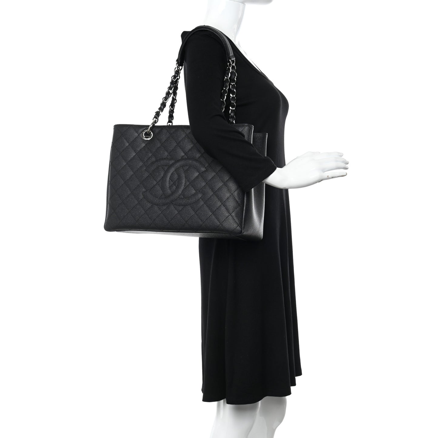 Caviar Quilted Grand Shopping Tote GST Black