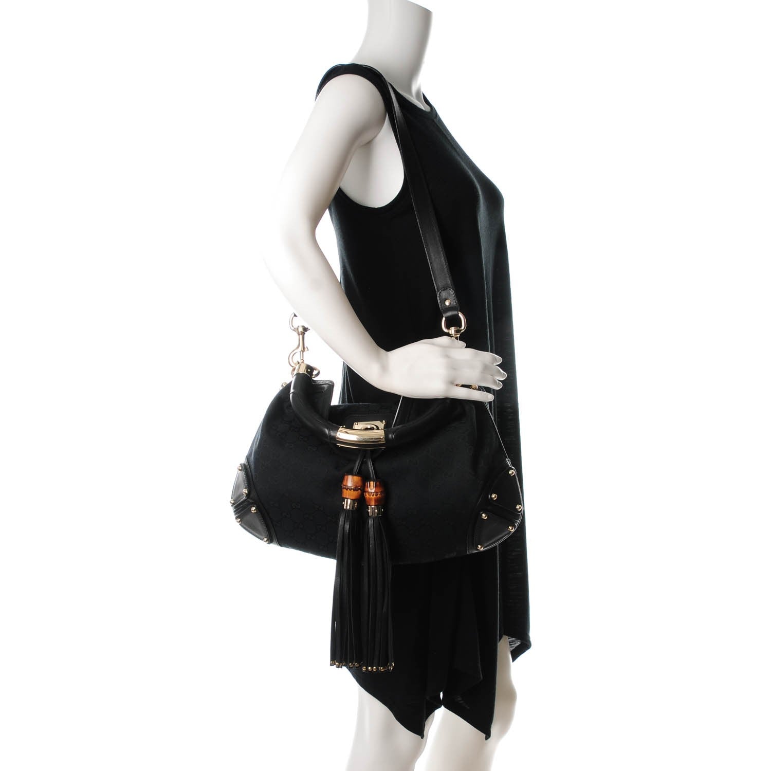 Gucci Monogram Medium Indy Top Handle Hobo Black 2 of 7