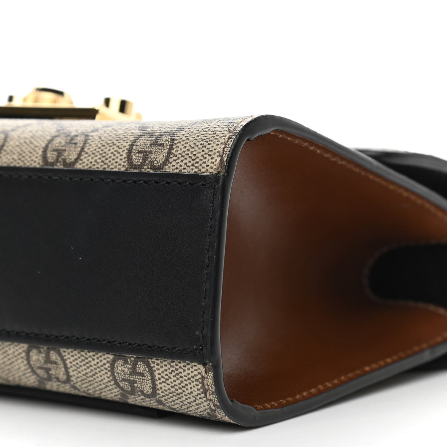 Gucci GG Supreme Monogram Calfskin Small Padlock Shoulder Bag Beige Black Cuir 10 of 13