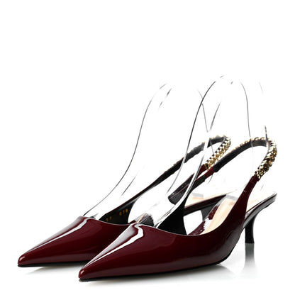 Gucci Vernice Crystal Nappa Charlotte Signoria 45mm Slingback Pumps 37 Rosso Ancora 3 of 9