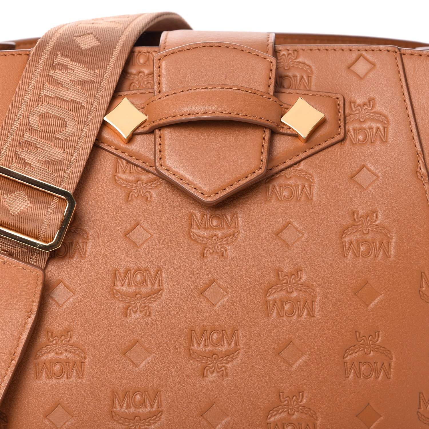MCM Calfskin Ottomar Monogram Essential Bucket Bag Cognac 9 of 9