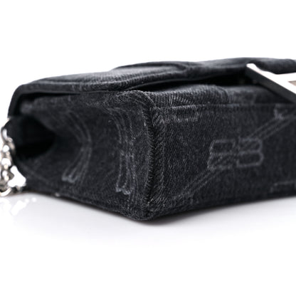 Balenciaga Denim BB Monogram Hourglass Chain Bag Black 6 of 9