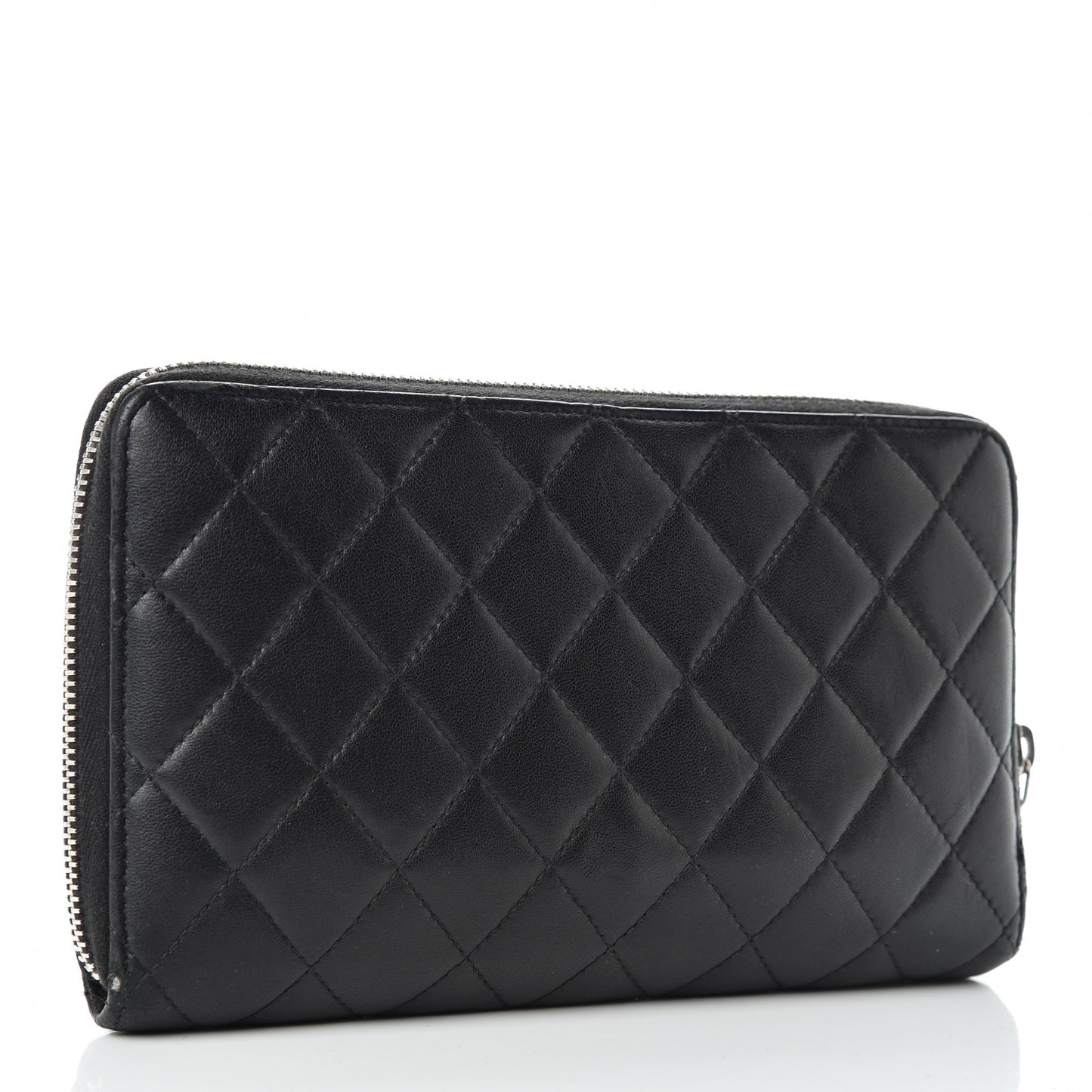 Lambskin Quilted Large Zip Around Organizer Wallet Black