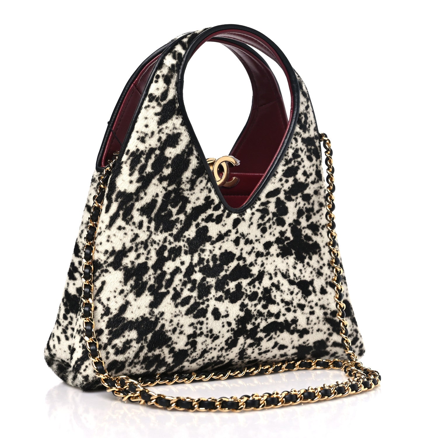 Chanel Pony Hair Printed Chic Lady Small Shopping Tote White Black 3 of 11