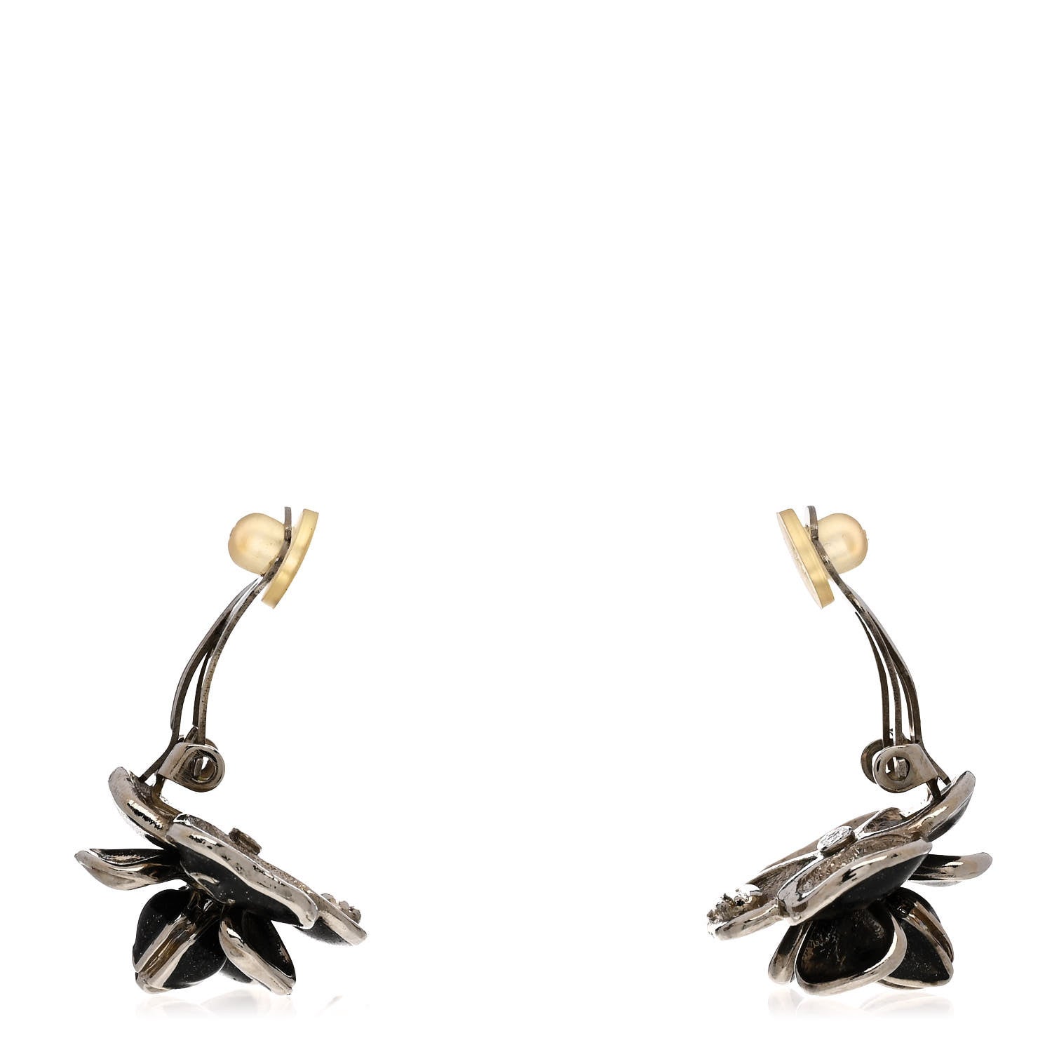 Chanel Enamel CC Camellia Clip On Earrings Black 3 of 4