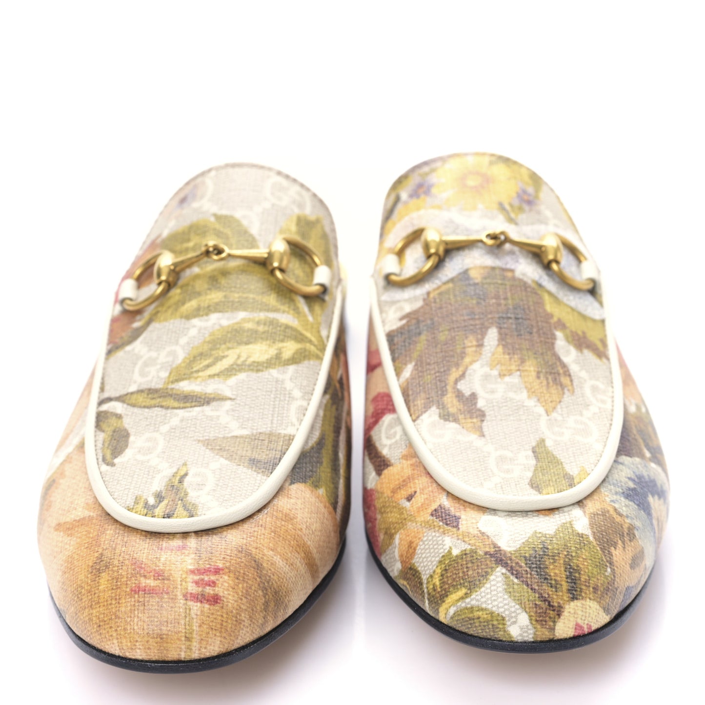 GG Supreme Monogram Malaga Kid Water Flora Womens Princetown Slippers 37.5 Beige White Multicolor Mystic White