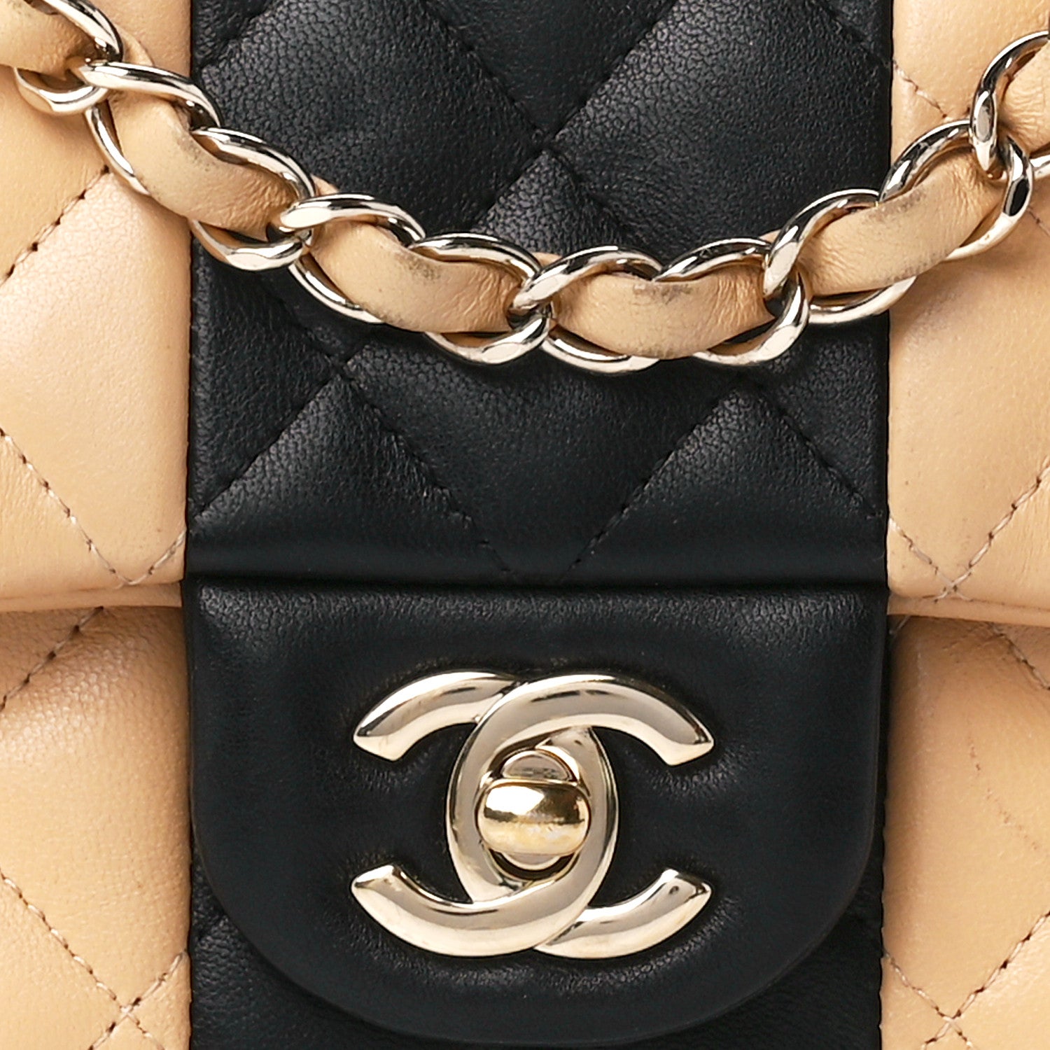 Chanel Lambskin Quilted Mini Rectangular Flap Beige Black 9 of 12