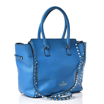 Valentino Garavani Vitello Rockstud Double Handle Tote Blue Fluo 4 of 14