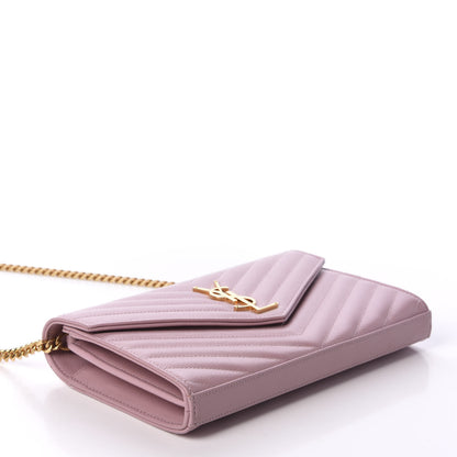 Saint Laurent Grain De Poudre Matelasse Chevron Monogram Chain Wallet Tender Pink 4 of 11