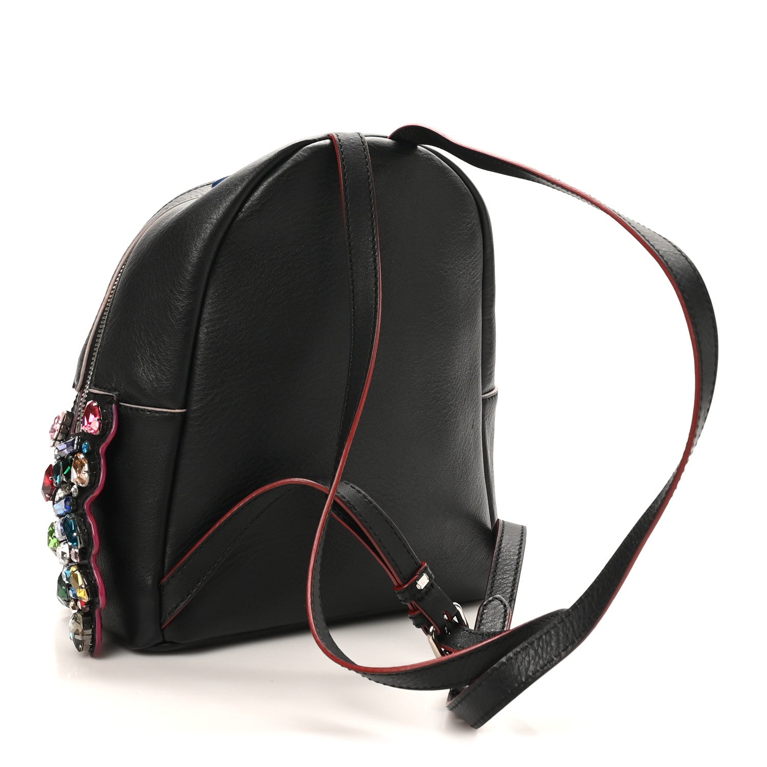 Fendi Vitello Dolce Crystal Flowerland Croc Tail Mini Backpack  Black Multicolor 3 of 10