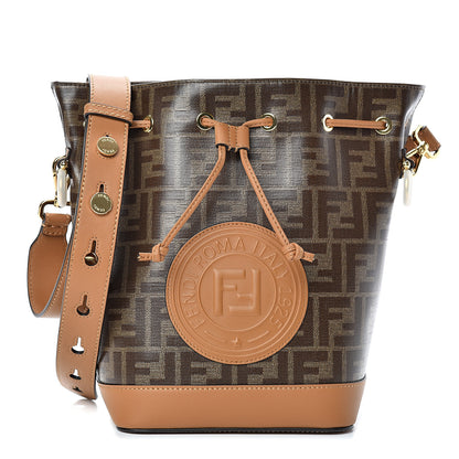 Fendi Glazed Fabric Vitello Grace F is Fendi FF 1974 Stamp Patch Grande Mon Tresor Bucket Bag Mogano Panna Nocciola 1 of 9
