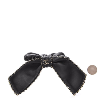 Chanel Lambskin Chain CC Hair Bow Tie Black Gold 2 of 5