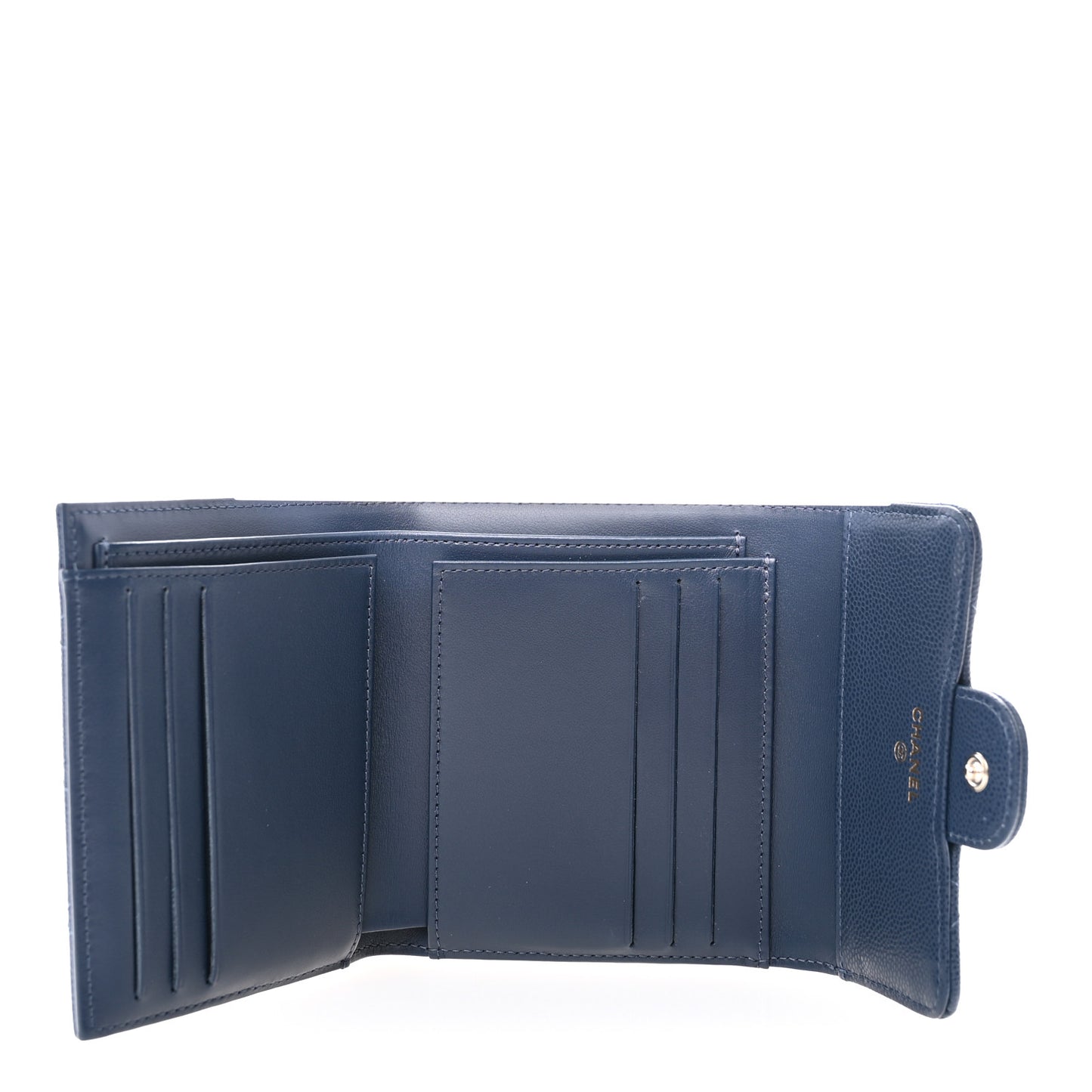 Caviar Quilted Compact Flap Wallet Navy