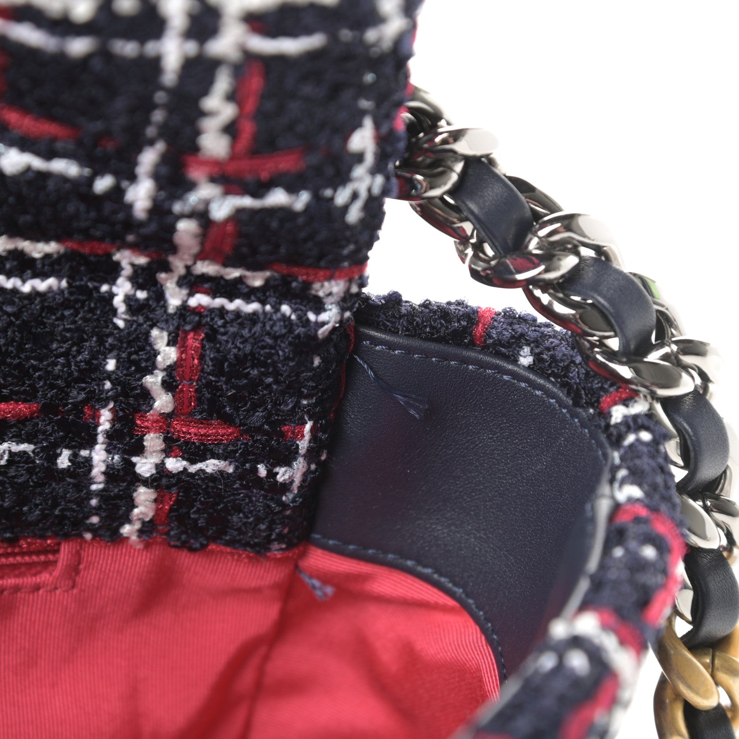 Chanel Tweed Quilted Large Chanel 19 Flap Navy Blue White Red 13 of 13