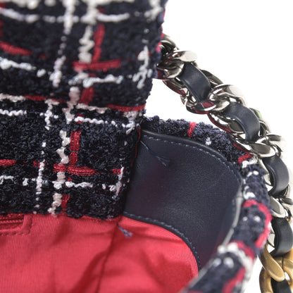 Chanel Tweed Quilted Large Chanel 19 Flap Navy Blue White Red 13 of 13