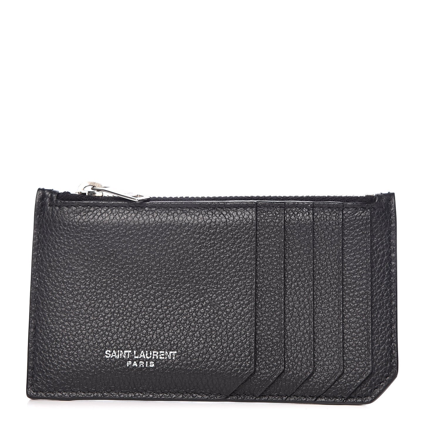 Grained Calfskin 5 Fragments Zip Pouch Card Holder Black