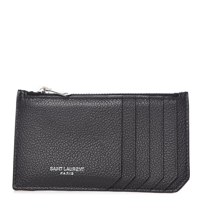 Saint Laurent Grained Calfskin 5 Fragments Zip Pouch Card Holder Black 1 of 8
