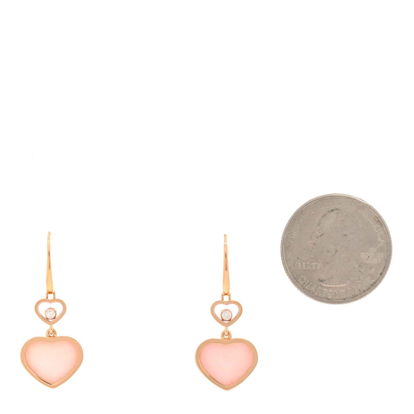 18K Rose Gold Diamond Pink Opal Floating Happy Diamonds Hearts Earrings