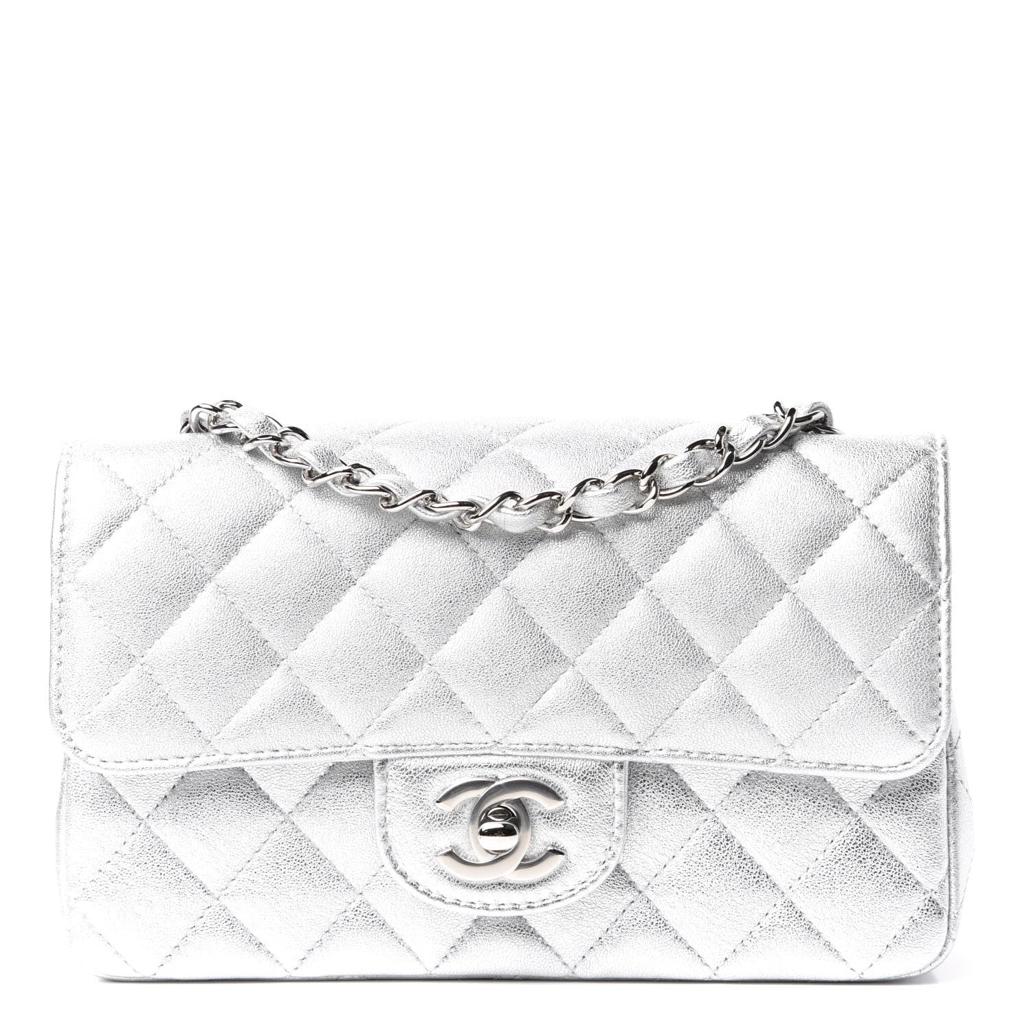 Chanel Metallic Lambskin Quilted Mini Rectangular Flap Silver 1 of 9