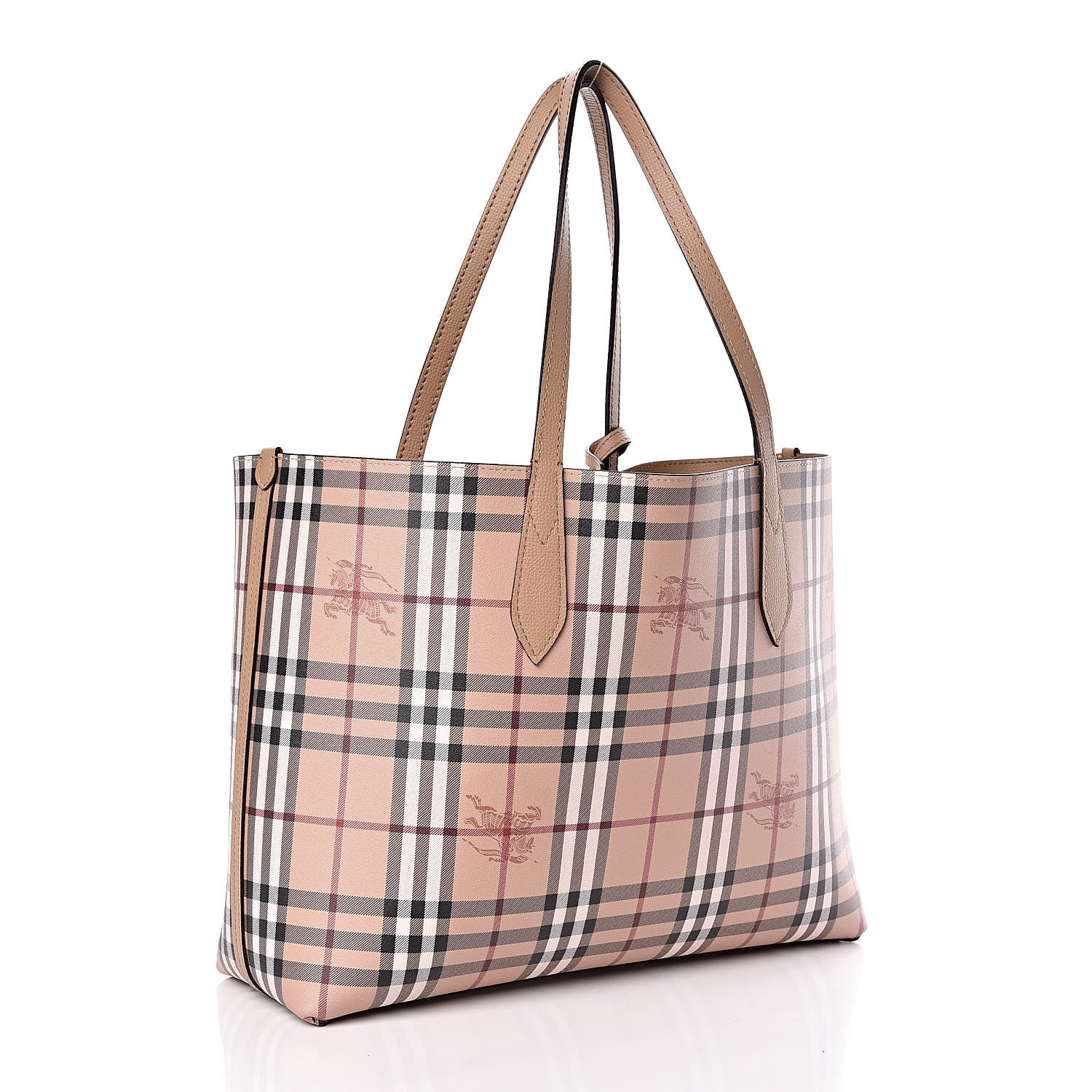 Burberry Grainy Calfskin Haymarket Check Medium Reversible Tote Camel 6 of 16