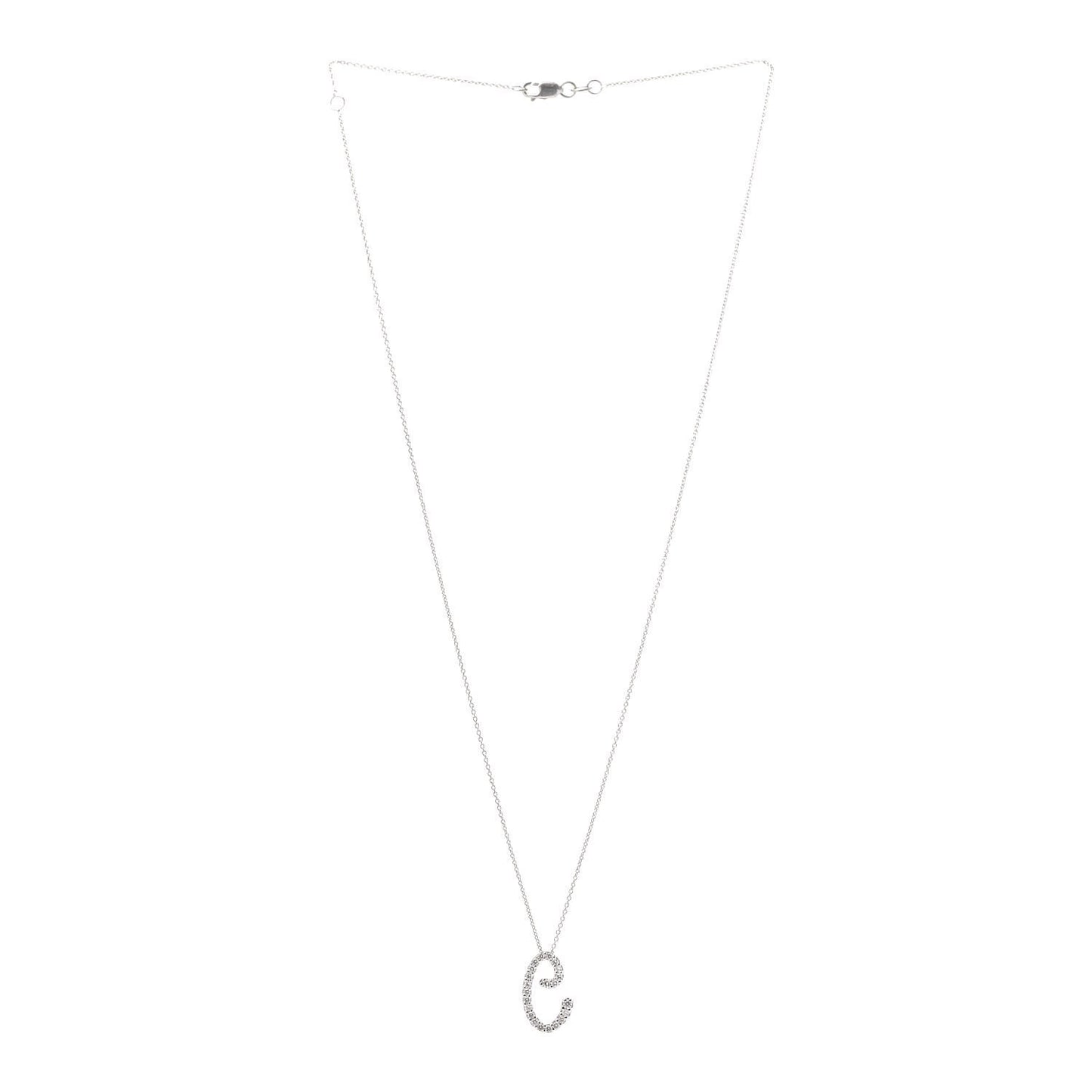 18K White Gold Diamond Cursive Initial C Pendant Necklace