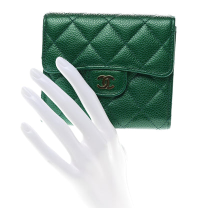 Chanel Metallic Caviar Quilted Compact Flap Wallet Green 2 of 9