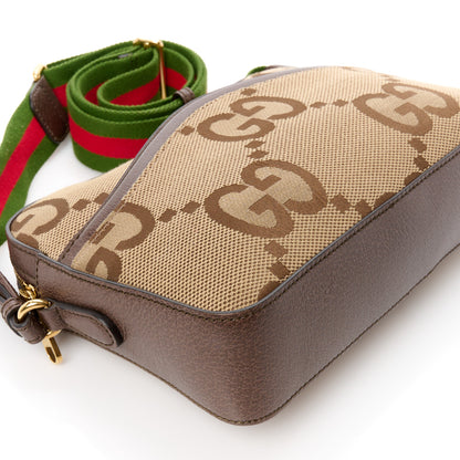 Gucci Monogram Jumbo GG Textured Dollar Calfskin Web Messenger Shoulder Bag Camel Ebony New Acero 9 of 10