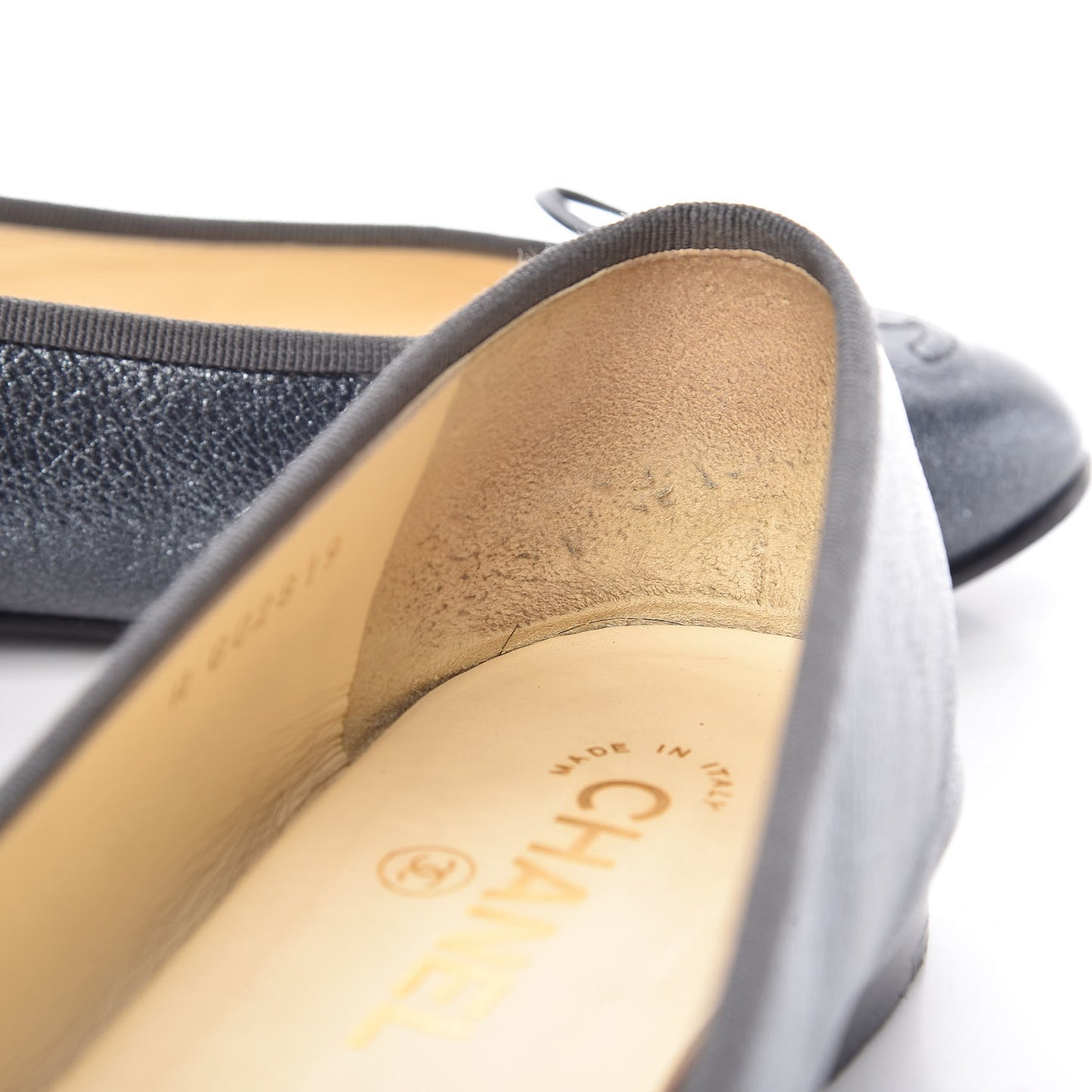 Metallic Calfskin Cap Toe CC Ballerina Flats 38.5 Silver
