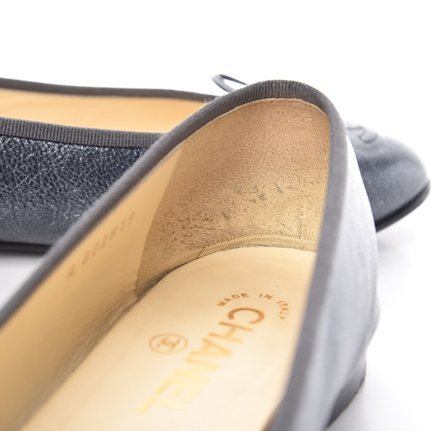 Chanel Metallic Calfskin Cap Toe CC Ballerina Flats 38.5 Silver 12 of 18