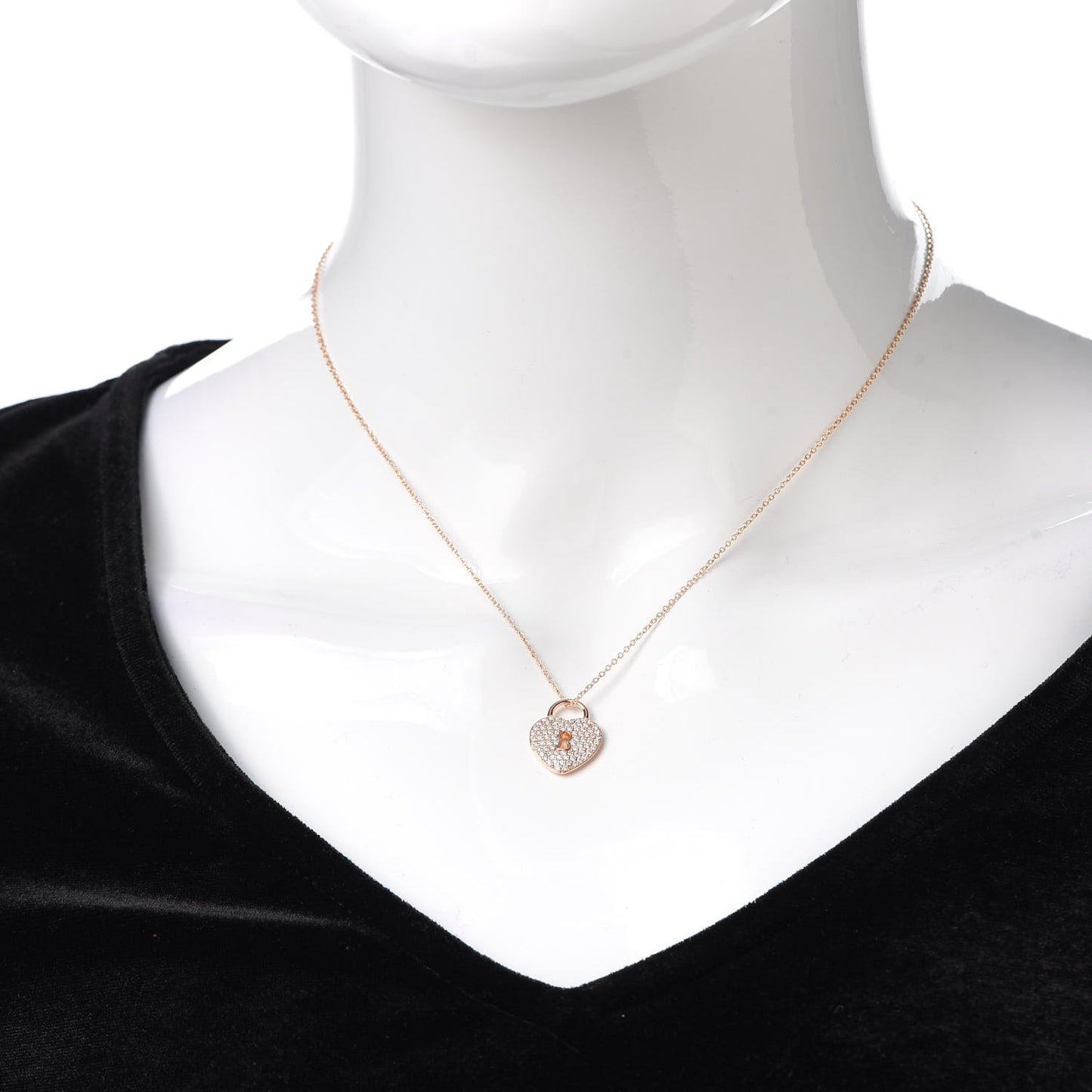 18K Rose Gold Diamond Heart Lock Pendant Necklace