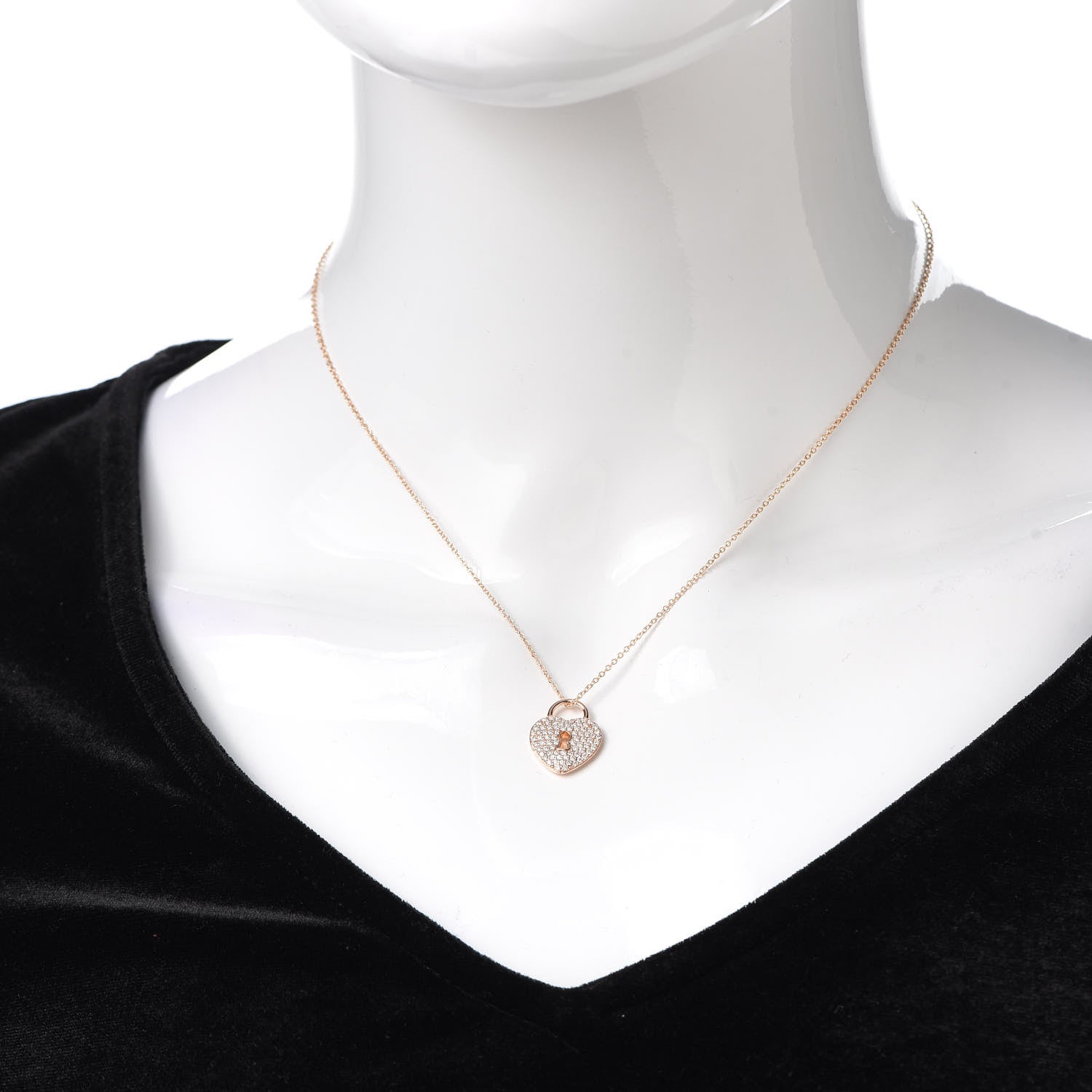 Tiffany 18K Rose Gold Diamond Heart Lock Pendant Necklace 2 of 6