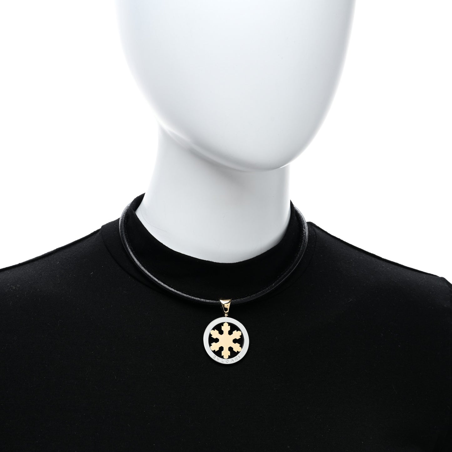 Stainless Steel 18K Yellow Gold Tondo Snowflake Pendant Necklace