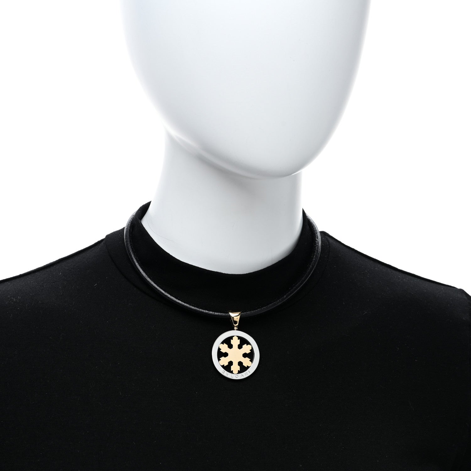 Bulgari Stainless Steel 18K Yellow Gold Tondo Snowflake Pendant Necklace 3 of 4
