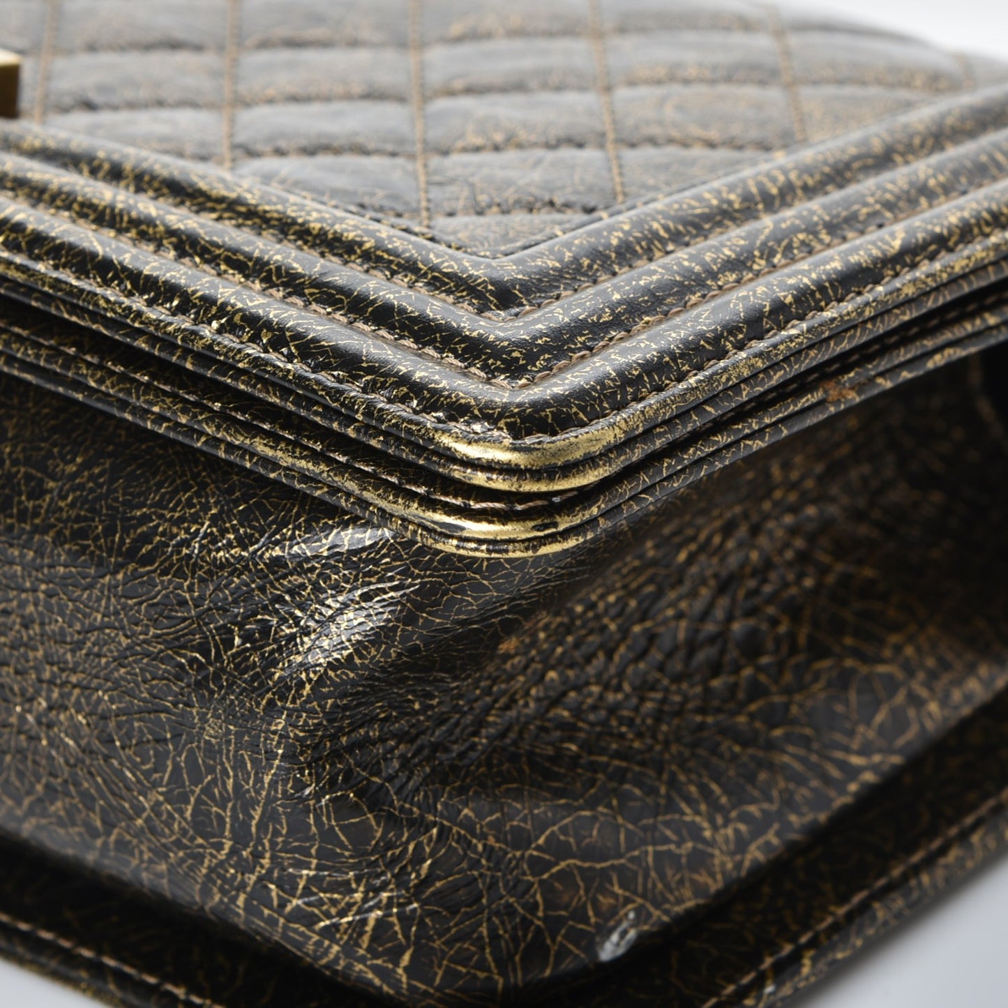 Metallic Calfskin Quilted Medium Boy Flap Gold