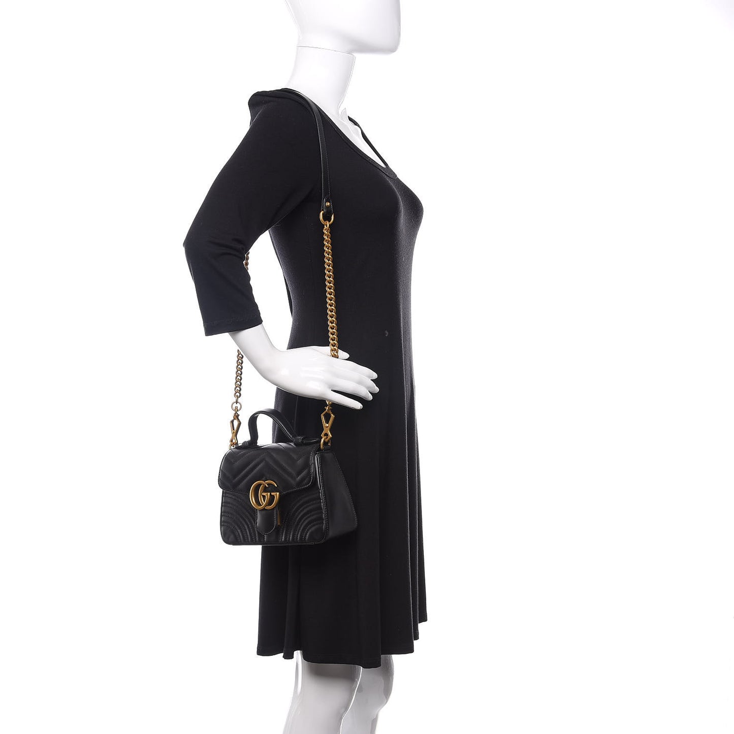 Calfskin Matelasse Mini GG Marmont Top Handle Shoulder Bag Black