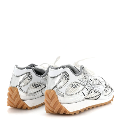 Bottega Veneta Calfskin Fishnet Fabric Orbit Sneakers 40 Silver White 5 of 9