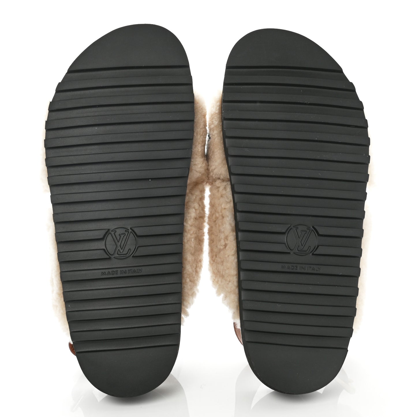 Shearling Calfskin Paseo Flat Comfort Sandal 38.5 Beige