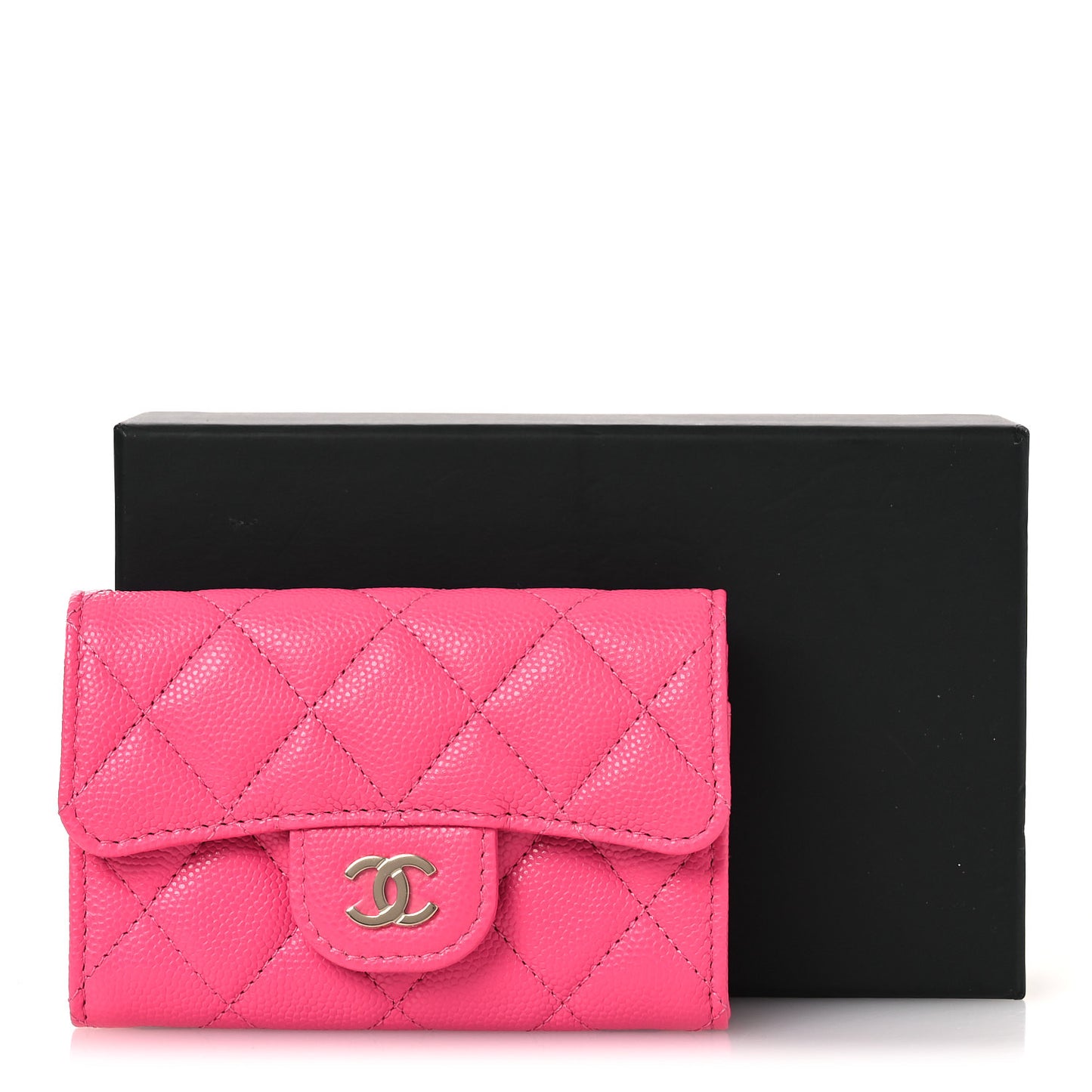 Caviar Quilted Flap Card Holder Wallet Pink