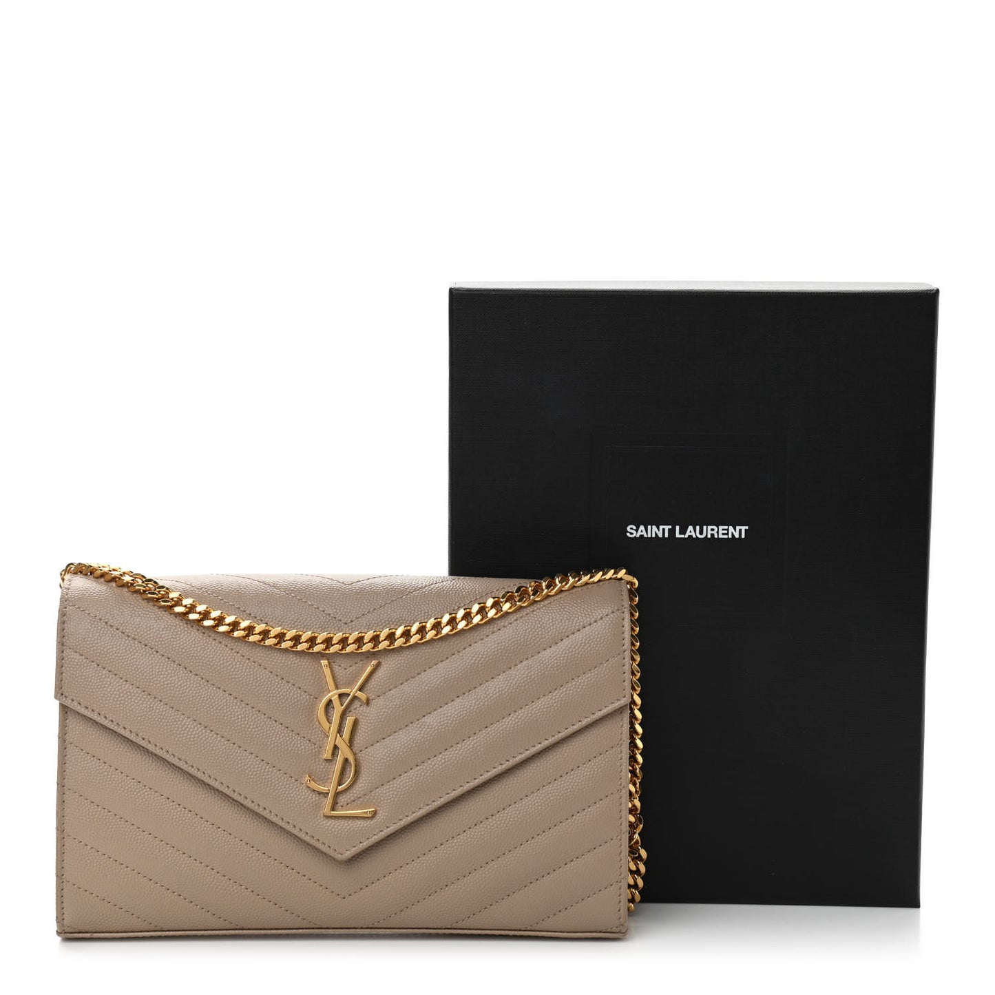 Grain De Poudre Matelasse Chevron Monogram Chain Wallet Dark Beige