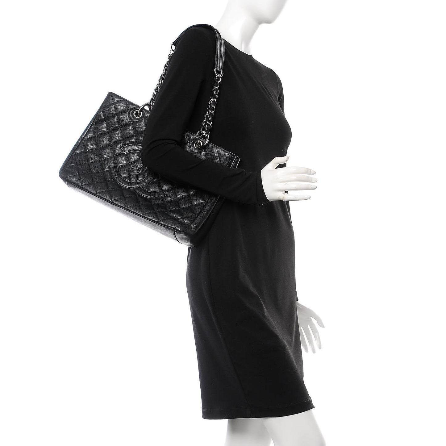 Caviar Quilted Grand Shopping Tote GST Black