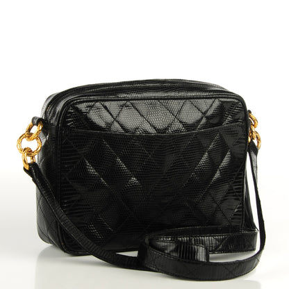 Chanel Lizard Quilted Small Tassel Camera Case Black 3 of 10