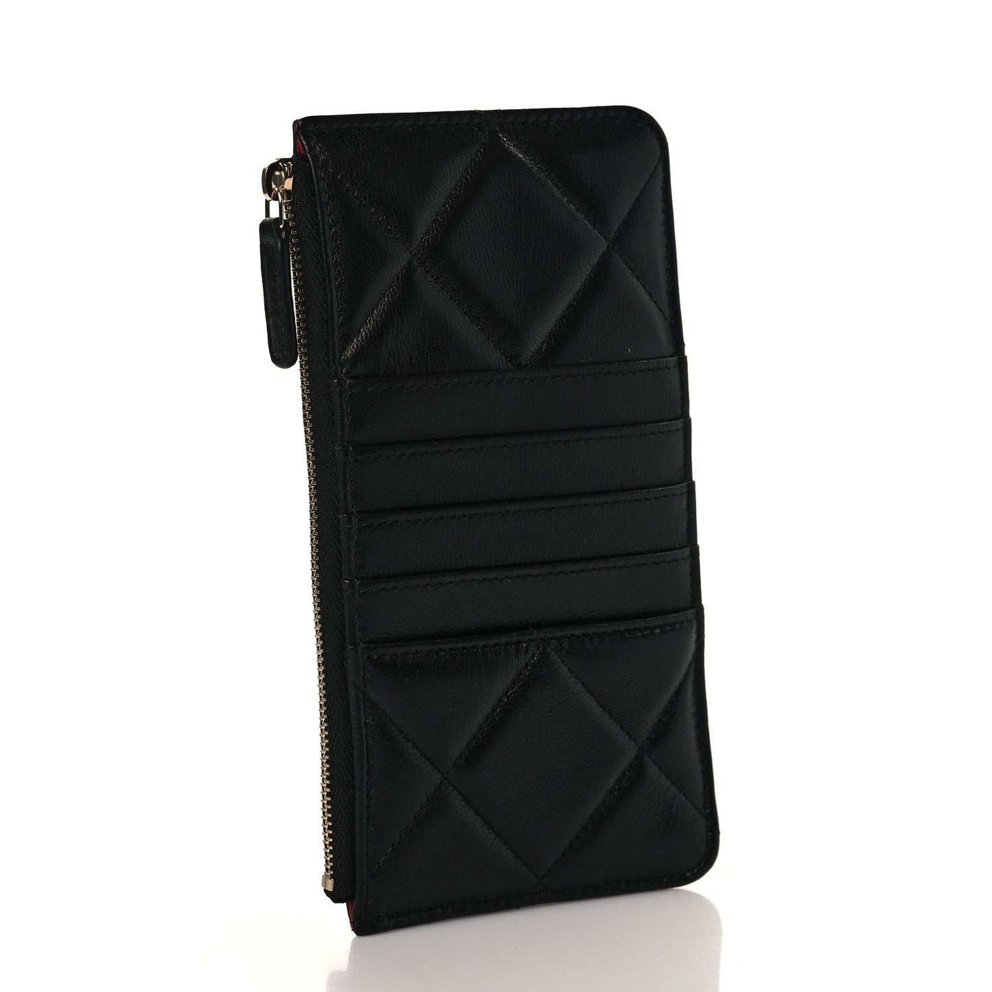 Shiny Goatskin Quilted Chanel 19 Phone and Card Holder Black