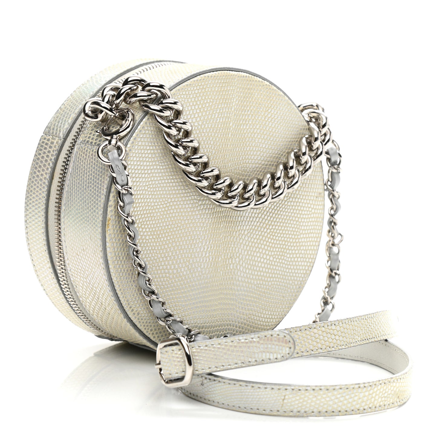 Metallic Lizard Round As Earth Evening Bag Silver