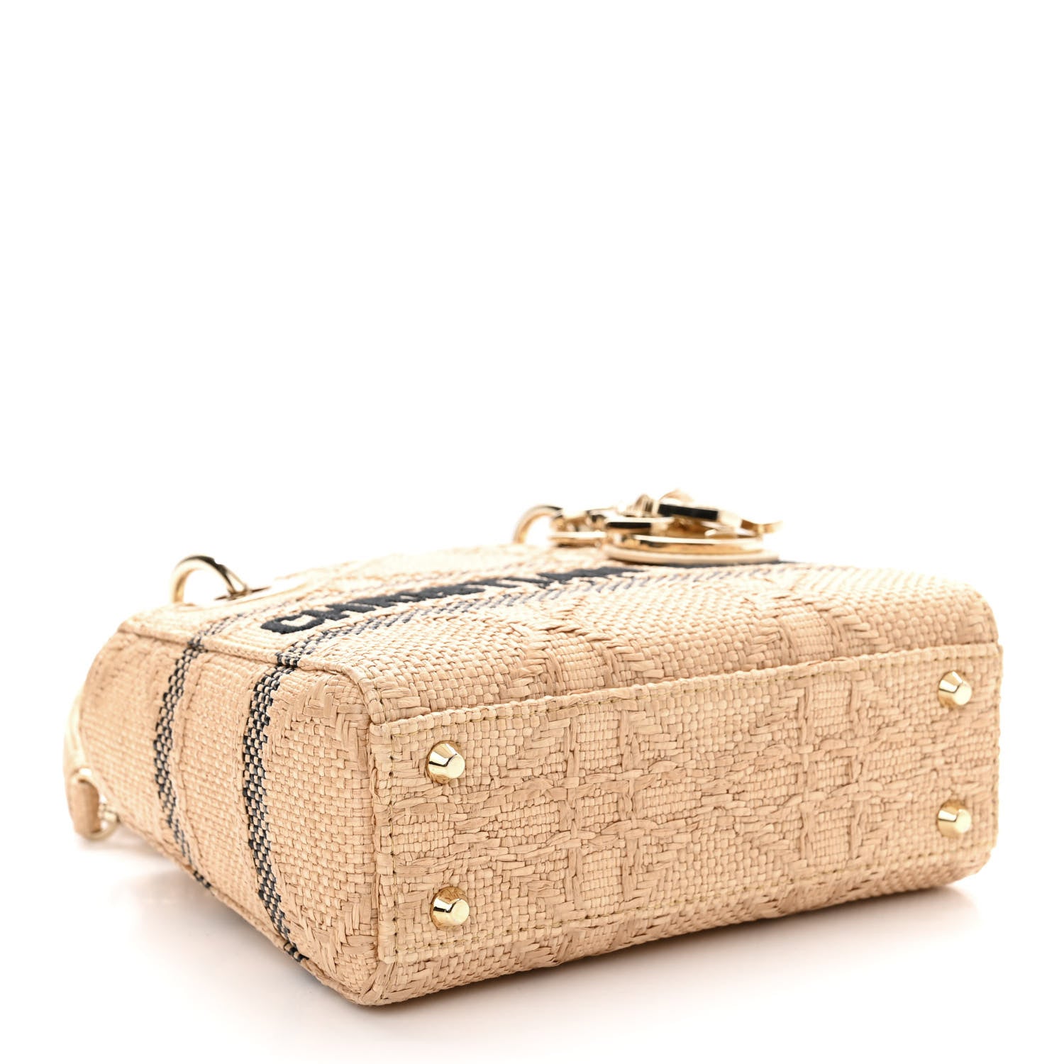 Christian Dior Raffia Woven Cannage Embroidered Mini Lady D-Lite Natural Black 4 of 10