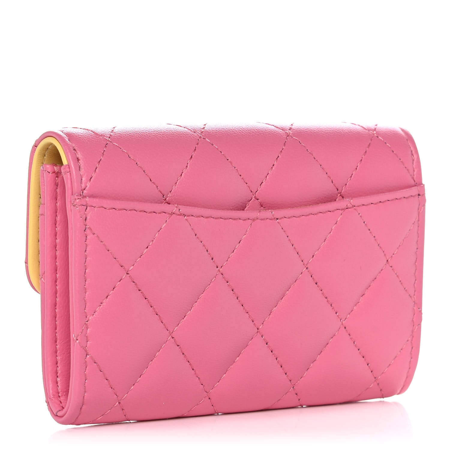 Chanel Lambskin Quilted Flap Card Holder Wallet Pink Yellow 3 of 11