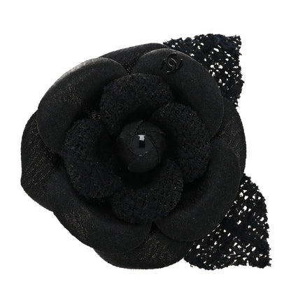 Chanel Tweed Fabric Camellia Pin Brooch Black 1 of 3