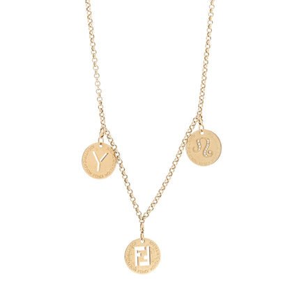 Fendi Metal Crystal Charms Identification Necklace Gold 1 of 7
